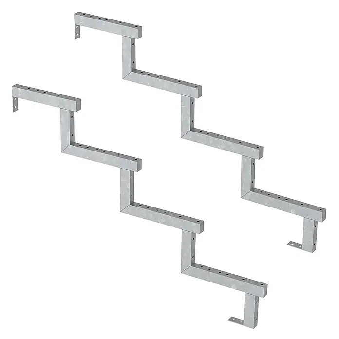 Vinuovo Außentreppe 2er Set Stahl Treppenwange 4 Stufen - Option für Setzstufen-Höhe 68cm - 5 cm, Anzahl Steigungen: 4 Stk., Gerade - Zwei verzinkte Stahl-Treppenwangen mit Bohrlöchern zur Stufenmontage.