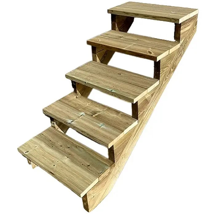 Vinuovo Außentreppe BERLIN Holztreppe - 5 Offene Stufen 88cm Höhe - 80cm Breite - Anzahl Steigungen: 5 Stk., Gerade - Fünfstufige, vormontierte Außentreppe aus grünlich-braunem druckimprägniertem Holz.