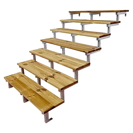 Vinuovo  Außentreppe OSLO - Stahltreppe Außen H122cm 7 Treppenstufen Holz KDI Breite 120cm