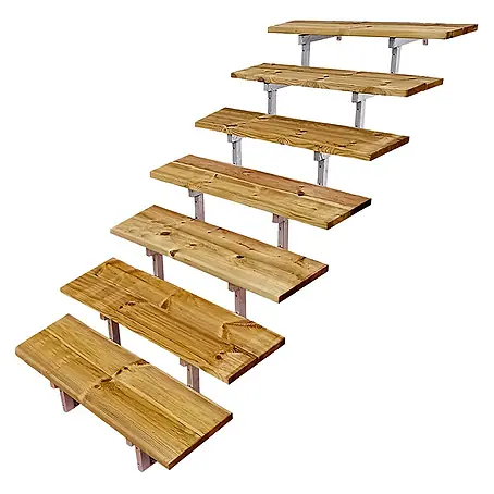 Vinuovo  Außentreppe OSLO - Stahltreppe Außen H122cm 7 Treppenstufen Holz KDI Breite 100cm