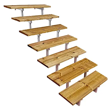 Vinuovo  Außentreppe OSLO - Stahltreppe Außen H122cm 7 Treppenstufen Holz KDI Breite 60cm