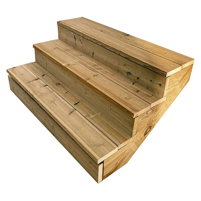 Vinuovo Außentreppe BERLIN Holztreppe - 3 Geschlossene Stufen 54cm Höhe - 120cm Breite - Anzahl Steigungen: 3 Stk., Gerade - Dreistufige Holz-Außentreppe aus hellbraunen Terrassendielen.