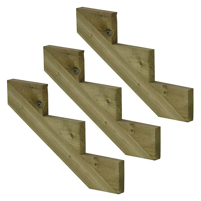 Vinuovo Außentreppe 3er Set Treppenwange 3 Stufen aus KDI Holz für Gartentreppen-Höhe 51cm - Anzahl Steigungen: 3 Stk., Gerade - Drei imprägnierte Holztreppenwangen, grünstichig, für Außentreppen.