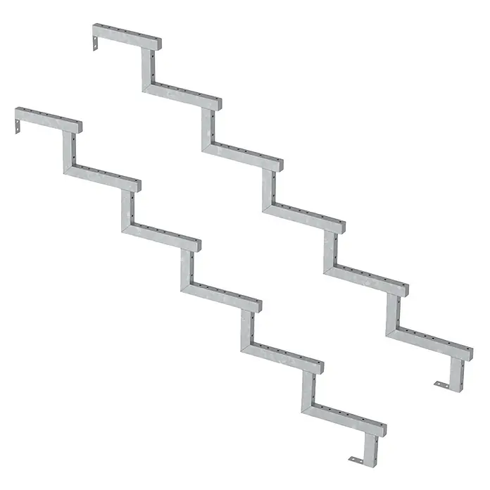 Vinuovo Außentreppe 2er Set Stahl Treppenwange 6 Stufen - Option für Setzstufen-Höhe 102cm - Anzahl Steigungen: 6 Stk., Gerade - Zwei verzinkte Metall-Treppenwangen mit vorgebohrten Löchern zur Stufenbefestigung.