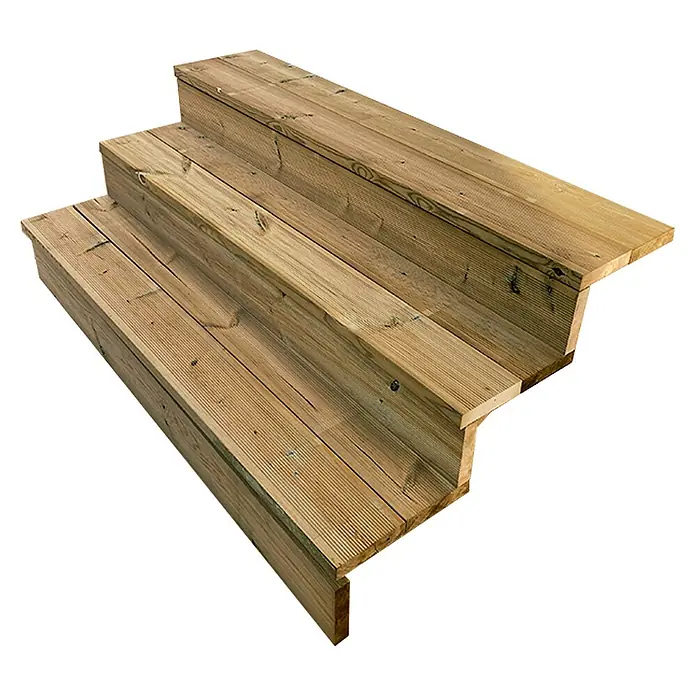 Vinuovo Außentreppe BERLIN Holztreppe - 3 Geschlossene Stufen 54cm Höhe - 160cm Breite - Anzahl Steigungen: 3 Stk., Gerade - Dreistufige Außentreppe aus hellbraunem, behandeltem Holz.