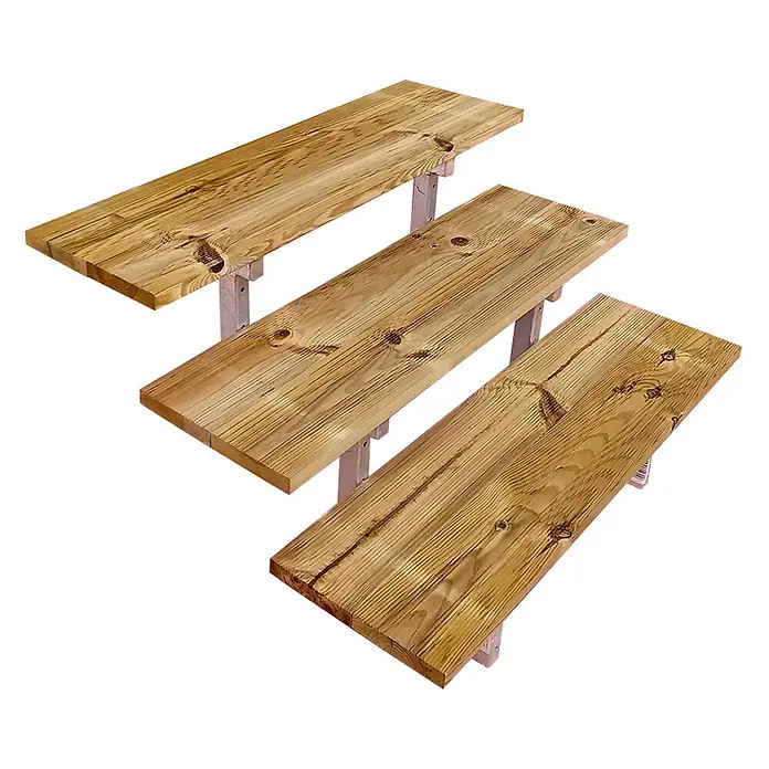 Vinuovo Außentreppe OSLO - Gartentreppe Stahl H54cm 3 Stufen Holz KDI Breite 100cm - Anzahl Steigungen: 3 Stk., Gerade - Drei natürliche Holzbretter auf Metallhalterungen, bilden eine gestufte Ablage.
