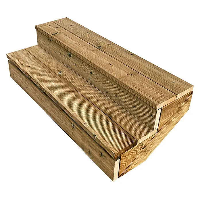 Vinuovo Außentreppe BERLIN Holztreppe - 2 Geschlossene Stufen 37cm Höhe - 120cm Breite - Anzahl Steigungen: 2 Stk., Gerade - Zweistufige Garten- oder Terrassentreppe aus gerilltem, naturbraunem, behandeltem Holz.