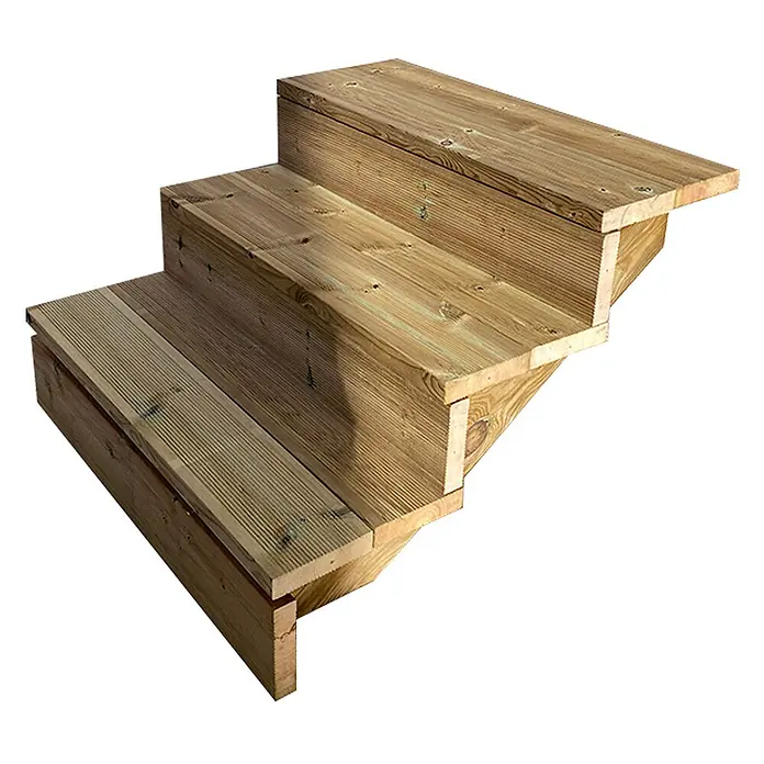 Vinuovo Außentreppe BERLIN Holztreppe - 3 Geschlossene Stufen 54cm Höhe - 80cm Breite - Anzahl Steigungen: 3 Stk., Gerade - Dreistufige Holztreppe für den Außenbereich aus hellbraunem Terrassenholz.