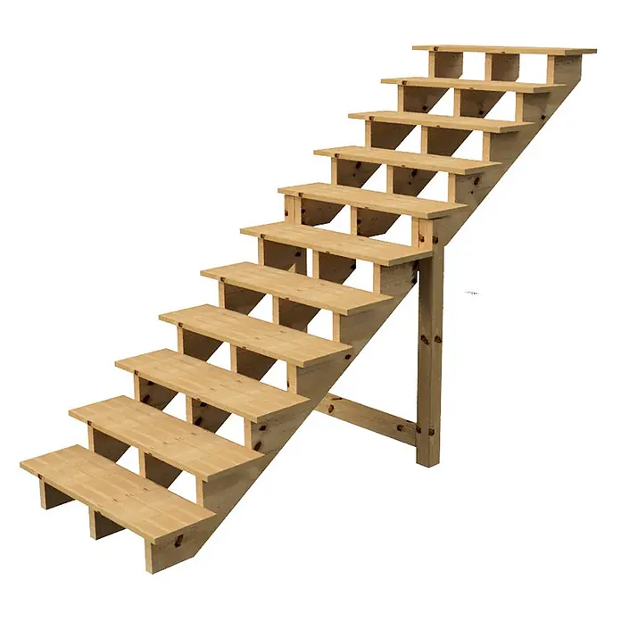 Vinuovo Außentreppe BERLIN Holz-Außentreppe - 11 Offene Stufen 190 cm Höhe - 100 cm Breite - 100 cm, Anzahl Steigungen: 11 Stk., Gerade - Helle Holzaußentreppe mit 9 Stufen.