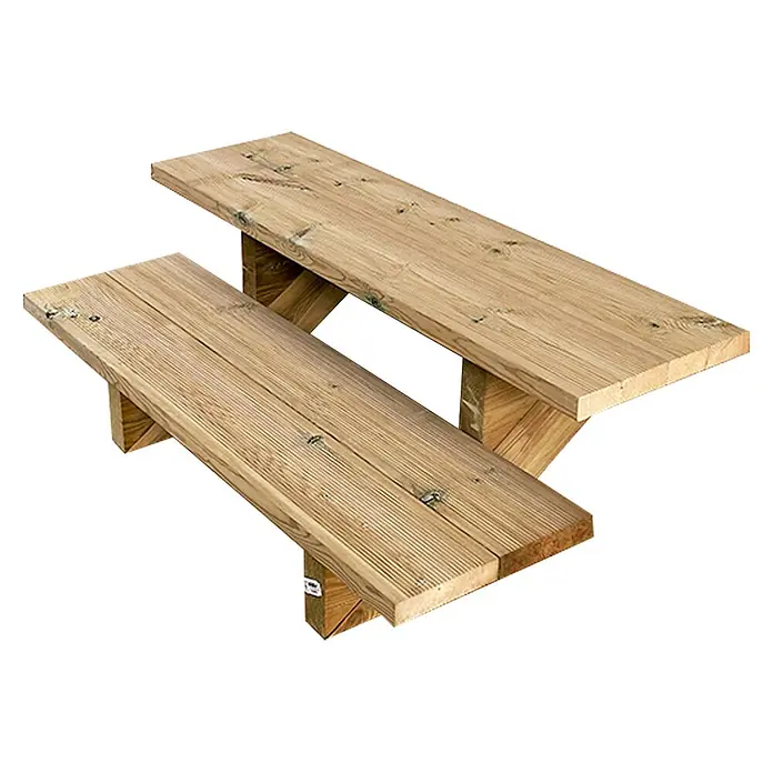 Vinuovo Außentreppe BERLIN Holztreppe - 2 Offene Stufen 37cm Höhe - 100cm Breite - Anzahl Steigungen: 2 Stk., Gerade - Hellbraune Picknickbank aus Holz mit angebauten Sitzen.