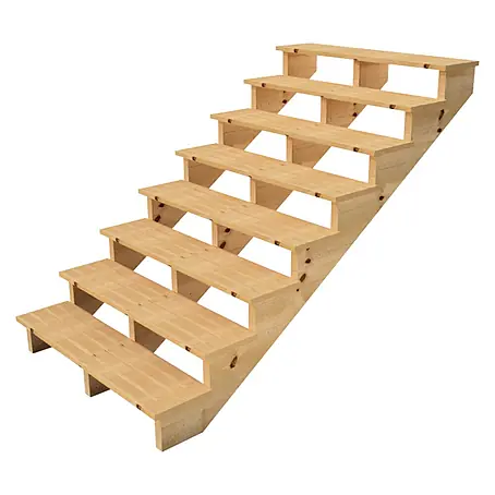 Vinuovo  Außentreppe BERLIN Holztreppe - 8 Offene Stufen 139cm Höhe - 120cm Breite