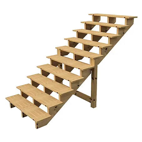 Vinuovo  Außentreppe BERLIN Holztreppe - 10 Offene Stufen 173cm Höhe - 120cm Breite