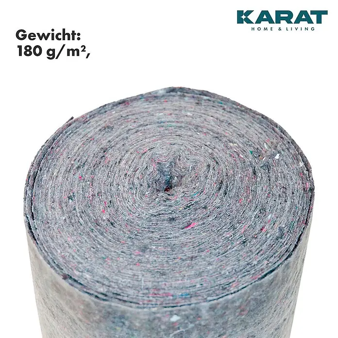 Floordirekt Abdeckvlies 180g/m² - Hochwertiger Schutzvlies für Malerarbeiten - 50 x 1 m - Gerollte graue Schutzfilzmatte mit farbigen Fasern.
