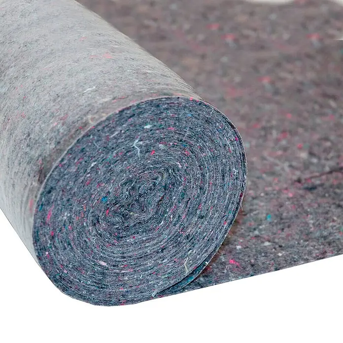 Floordirekt Abdeckvlies 180g/m² - Hochwertiger Schutzvlies für Malerarbeiten - 25 x 1 m - Gerollter grauer Schutzfilz mit farbigen Sprenkeln, der beim Abrollen seine Textur zeigt.