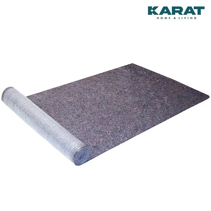 Floordirekt Abdeckvlies 180g/m² - Hochwertiger Schutzvlies für Malerarbeiten - 50 x 1 m - Eine teilweise ausgerollte graue Schutzfilzdecke mit mehrfarbigen Fasern.
