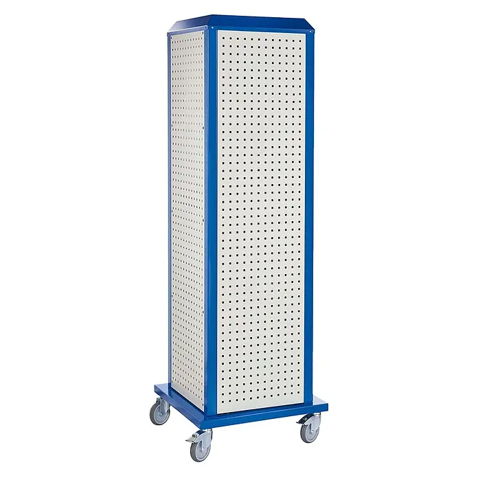 Kappes Metall-Mehrzweckschrank ®RasterPlan ToolTower Mobil Groß Modell 1 - Enzianblau - Mobiler, blau-weißer vierseitiger Lochwand-Werkzeugschrank auf Rollen für effiziente Lagerung.