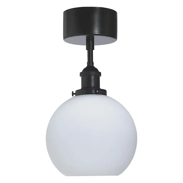 PR Home Deckenleuchte Omega - 15 W, L x B x H: 20 x 20 x 36 cm, E27 - Schwarze Deckenleuchte mit mattweißem Glaskugelschirm.
