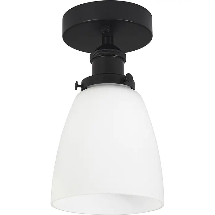 PR Home Deckenleuchte Badleuchte - 15 W, L x B x H: 14 x 14 x 25 cm, E27 - Schwarze Deckenleuchte mit weißem, mattiertem Glas-Konusschirm.