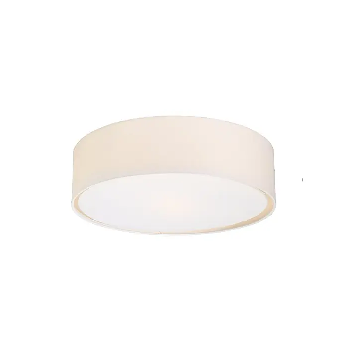 PR Home Deckenleuchte Sam - 25 W, E27 - Runde Deckenleuchte aus Stoff mit hellbeigem Textilschirm und weißem Diffusor.
