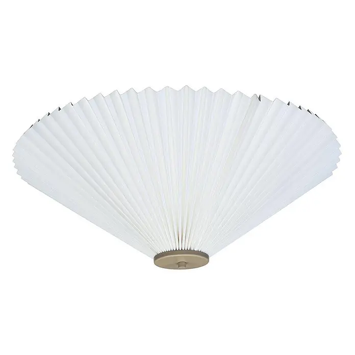 PR Home Deckenleuchte Dora - 15 W, E14 - Weißer plissierter Deckenleuchtenschirm mit runder beigefarbener Basis.
