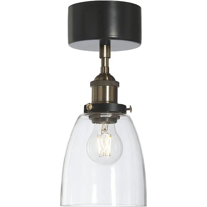 PR Home Deckenleuchte Rock - 5 W, L x B x H: 14 x 14 x 34 cm, E27 - Deckenleuchte aus schwarzem und messingfarbenem Metall mit klarem Glasschirm und sichtbarer Glühbirne.