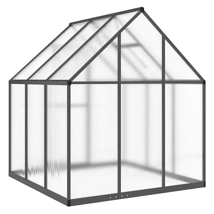 Furnicato Gewächshaus - Außenmaß inkl. Dachüberstand (B x T): 169 x 169 cm, Material Seitenwand: Aluminium, 0,4 mm, Anthrazit - Gewächshaus mit dunkelgrauem Rahmen und lichtdurchlässigen Wellplatten.