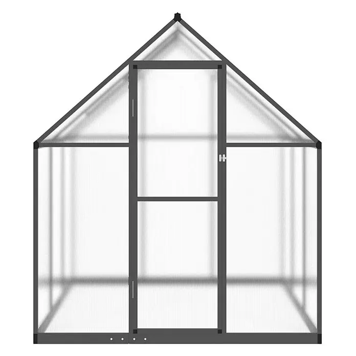 Furnicato Gewächshaus - Außenmaß inkl. Dachüberstand (B x T): 169 x 169 cm, Material Seitenwand: Aluminium, 0,4 mm, Anthrazit - Dunkelgraues Gewächshaus mit transparenten Paneelen und Flügeltür.