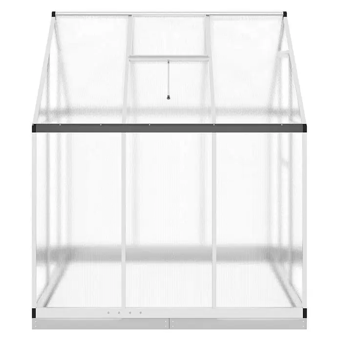 Furnicato Gewächshaus - Außenmaß inkl. Dachüberstand (B x T): 169 x 169 cm, Material Seitenwand: Aluminium, 0,4 mm, silbern - Gewächshaus mit weißem Rahmen, klaren Wellplatten und Dachfenster.