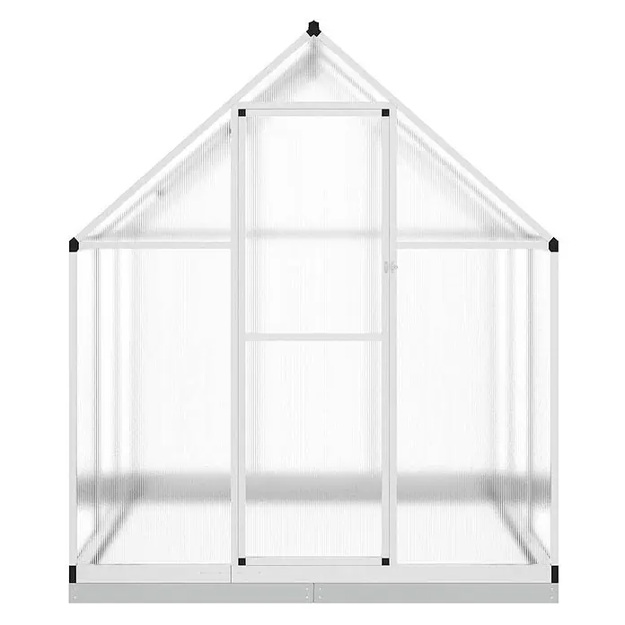 Furnicato Gewächshaus - Außenmaß inkl. Dachüberstand (B x T): 169 x 169 cm, Material Seitenwand: Aluminium, 0,4 mm, silbern - Weißes Aluminium-Gewächshaus mit transparenten Wellplatten, Satteldach und Flügeltür.