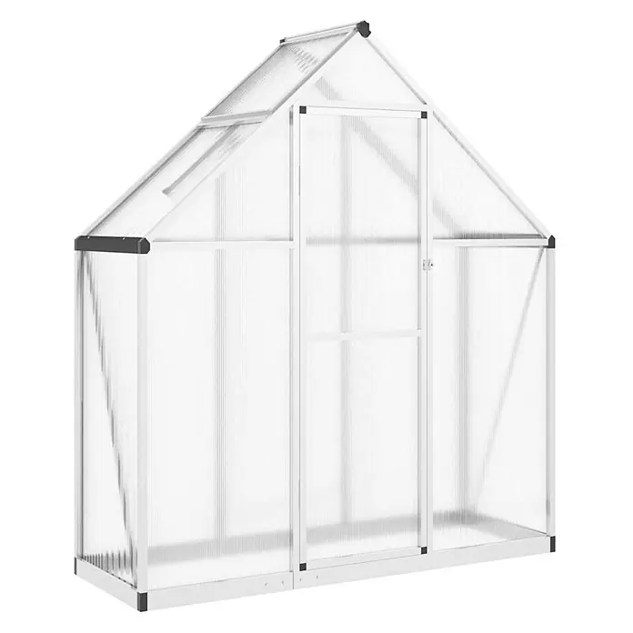 Furnicato Gewächshaus - Außenmaß inkl. Dachüberstand (B x T): 58 x 169 cm, Material Seitenwand: Aluminium, 0,4 mm, Silbern - Weißes Aluminium-Gewächshaus mit lichtdurchlässigen Platten, Dachfenster und Vordertür.