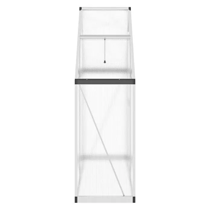 Furnicato Gewächshaus - Außenmaß inkl. Dachüberstand (B x T): 58 x 169 cm, Material Seitenwand: Aluminium, 0,4 mm, Silbern - Kompaktes Gewächshaus mit weißem Rahmen, lichtdurchlässigen geriffelten Platten und Lüftungsöffner.
