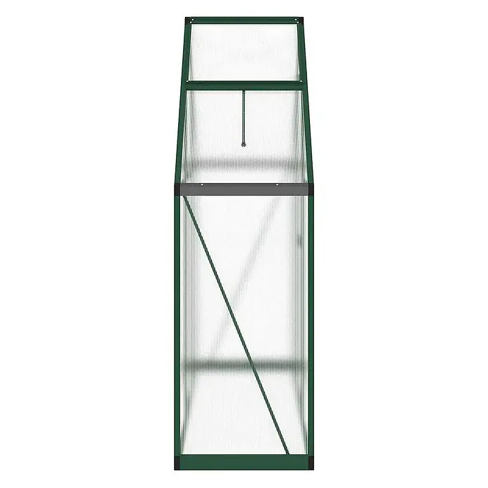 Furnicato Gewächshaus - Außenmaß inkl. Dachüberstand (B x T): 58 x 169 cm, Material Seitenwand: Aluminium, 0,4 mm, Grün - Hohes Anlehn-Gewächshaus mit dunkelgrünem Rahmen und transparenten Wellplatten, mit Schrägdach und Innenstütze.