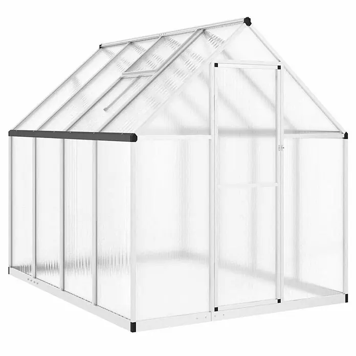 Furnicato Gewächshaus - 169 x 224 cm, Material Seitenwand: Kunststoff, 10 mm, silber - Weißes Aluminium-Gewächshaus mit transluzenten Polycarbonatplatten, Dachlüfter und Drehtür.