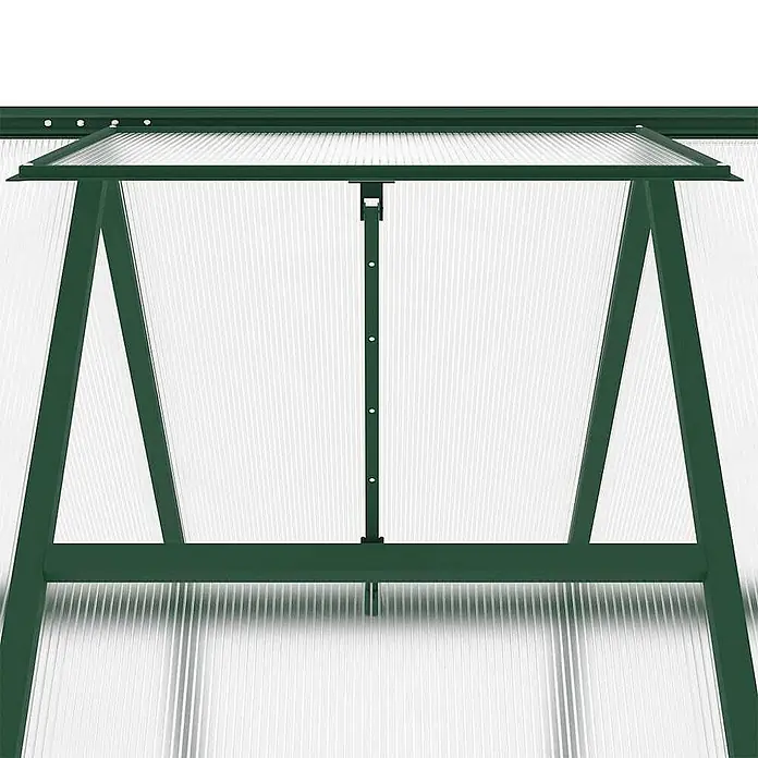 Furnicato Gewächshaus - 169 x 224 cm, Material Seitenwand: Kunststoff, 10 mm, silber - Offene grüne Gewächshaus-Dachluke mit lichtdurchlässigen Platten.
