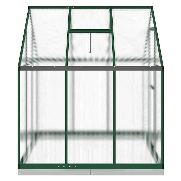 Furnicato Gewächshaus - Außenmaß inkl. Dachüberstand (B x T): 169 x 169 cm, Material Seitenwand: Kunststoff, 10 mm, silber - Grünes Gewächshaus mit transparenten Wellpolycarbonatplatten und grauem Metallfundament. Mit verstellbarer Dachluke zur Klimaregelung.