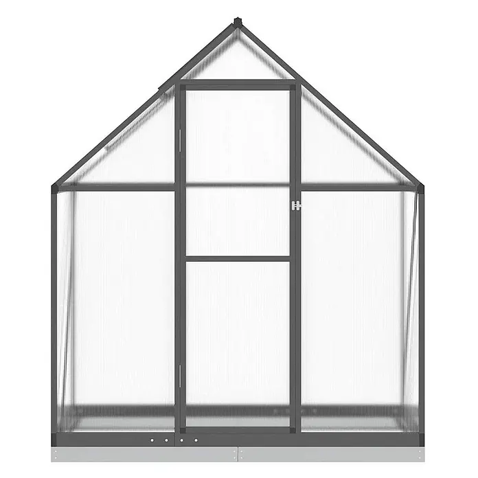 Furnicato Gewächshaus Polycarbonat Anthrazit - 58 x 169 cm, Material Seitenwand: Kunststoff, 10 mm, anthrazit - Ein dunkelgraues Gewächshaus mit Spitzdach und lichtdurchlässigen Platten, mit einer einzelnen Tür.