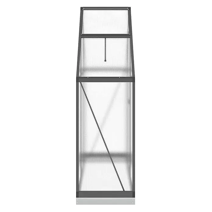 Furnicato Gewächshaus Polycarbonat Anthrazit - 58 x 169 cm, Material Seitenwand: Kunststoff, 10 mm, anthrazit - Hohes, schmales Gewächshaus mit dunkelgrauem Rahmen und transparenten Wellplatten, mit internen Stützstrukturen.