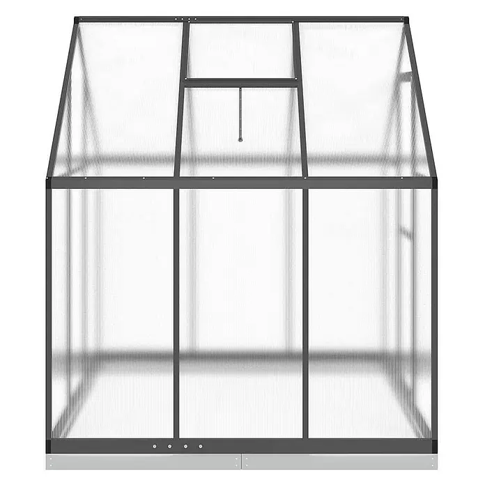 Furnicato Gewächshaus Polycarbonat Anthrazit - 169 x 169 cm, Material Seitenwand: Kunststoff, 10 mm, anthrazit - Dunkelgraues Aluminium-Gewächshaus mit klaren Polycarbonatplatten und Dachlüfter.