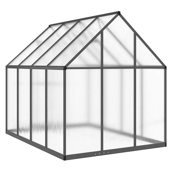 Furnicato Gewächshaus - 169 x 224 cm, Material Seitenwand: Kunststoff, 10 mm, silber - Gewächshaus mit grauem Aluminiumrahmen und durchsichtigen Polycarbonatplatten.
