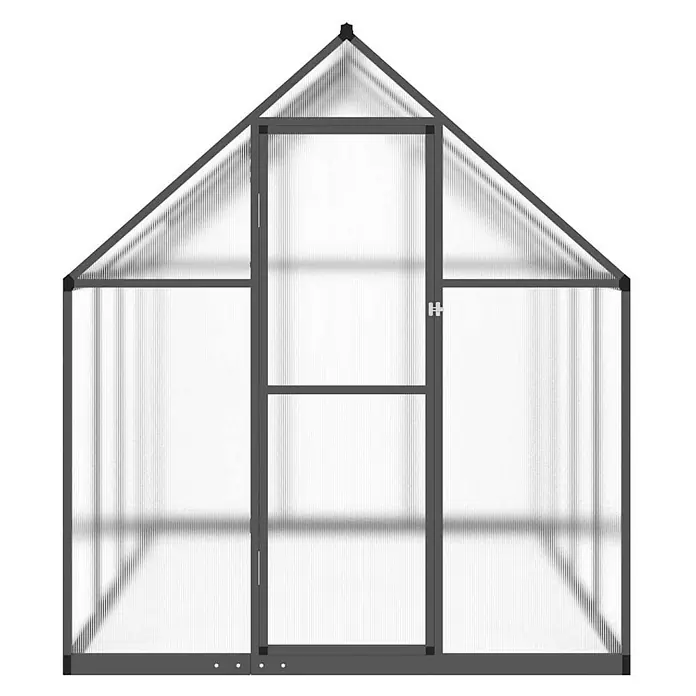 Furnicato Gewächshaus - 169 x 224 cm, Material Seitenwand: Kunststoff, 10 mm, silber - Graues Gewächshaus mit transparenten Wellplatten und zentraler Tür.