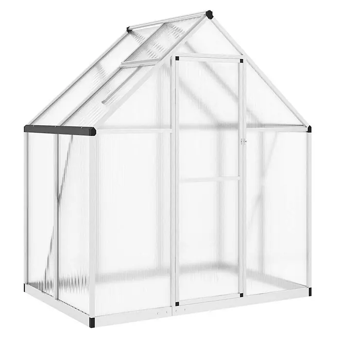 Furnicato Gewächshaus - Außenmaß inkl. Dachüberstand (B x T): 114 x 169 cm, Material Seitenwand: Aluminium, 0,4 mm, Silbern - Weißes Aluminium-Gewächshaus mit klaren Polycarbonatplatten, Scharniertür und Dachfenster.