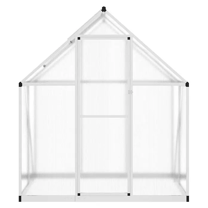 Furnicato Gewächshaus - Außenmaß inkl. Dachüberstand (B x T): 114 x 169 cm, Material Seitenwand: Aluminium, 0,4 mm, Silbern - Weißes Aluminium-Gewächshaus mit durchscheinenden Polycarbonatplatten und Flügeltür.