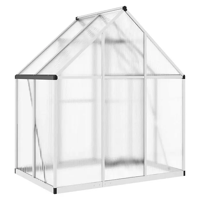 Furnicato Gewächshaus - Außenmaß inkl. Dachüberstand (B x T): 114 x 169 cm, Material Seitenwand: Aluminium, 0,4 mm, Silbern - Gewächshaus mit weißem Rahmen und lichtdurchlässigen Platten zum Gärtnern.