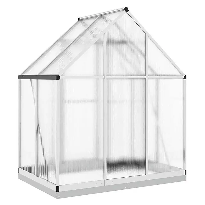 Furnicato Gewächshaus - Außenmaß inkl. Dachüberstand (B x T): 114 x 169 cm, Material Seitenwand: Aluminium, 0,4 mm, Silbern - Weißes Gewächshaus mit transluzenten Paneelen und spitzem Dach.