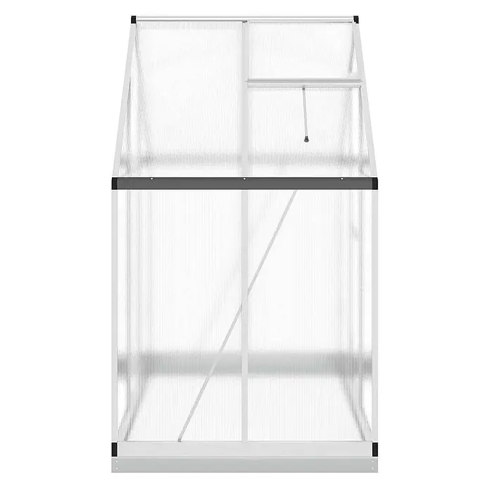 Furnicato Gewächshaus - Außenmaß inkl. Dachüberstand (B x T): 114 x 169 cm, Material Seitenwand: Aluminium, 0,4 mm, Silbern - Gewächshaus mit weißem Aluminiumrahmen, durchsichtigen Polycarbonatplatten und automatischem Dachlüfter.
