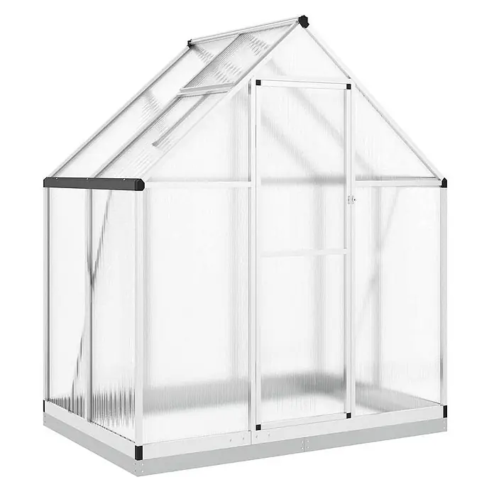 Furnicato Gewächshaus - Außenmaß inkl. Dachüberstand (B x T): 114 x 169 cm, Material Seitenwand: Aluminium, 0,4 mm, Silbern - Weißes Aluminium-Gewächshaus mit klaren Polycarbonatplatten, Drehtür und Dachfenster.
