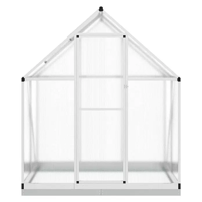 Furnicato Gewächshaus - Außenmaß inkl. Dachüberstand (B x T): 114 x 169 cm, Material Seitenwand: Aluminium, 0,4 mm, Silbern - Weißes Gewächshaus mit durchsichtigen Wellplatten und einem Satteldach.
