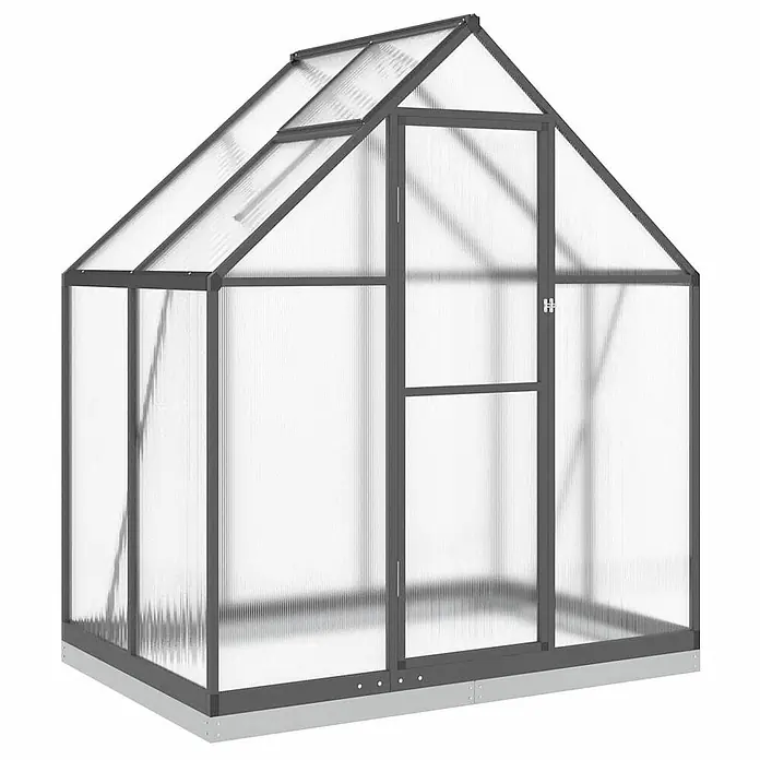 Furnicato Gewächshaus - 114 x 169 cm, Material Seitenwand: Kunststoff, 10 mm, silber - Graues Aluminium-Gewächshaus mit transparenten Wellstegplatten, Satteldach, Scharniertür und Dachlüftungsfenster.