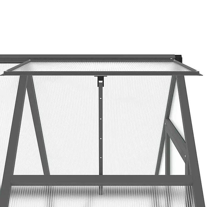 Furnicato Gewächshaus - 114 x 169 cm, Material Seitenwand: Kunststoff, 10 mm, silber - Offenes graues Gewächshaus-Dachfenster mit klaren Wellplatten.