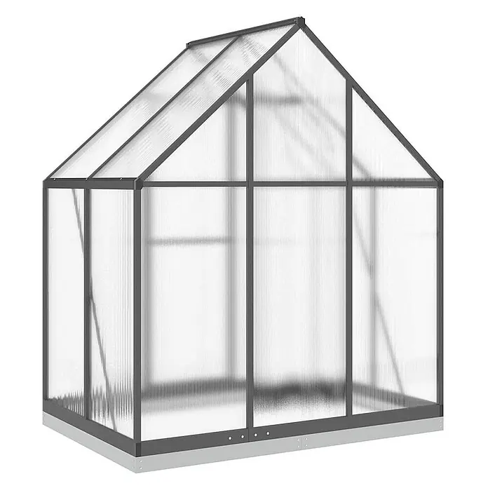 Furnicato Gewächshaus - 114 x 169 cm, Material Seitenwand: Kunststoff, 10 mm, silber - Ein geräumiges Gewächshaus mit dunkelgrauem Rahmen, transparenten Wellplatten und hellem Sockel.